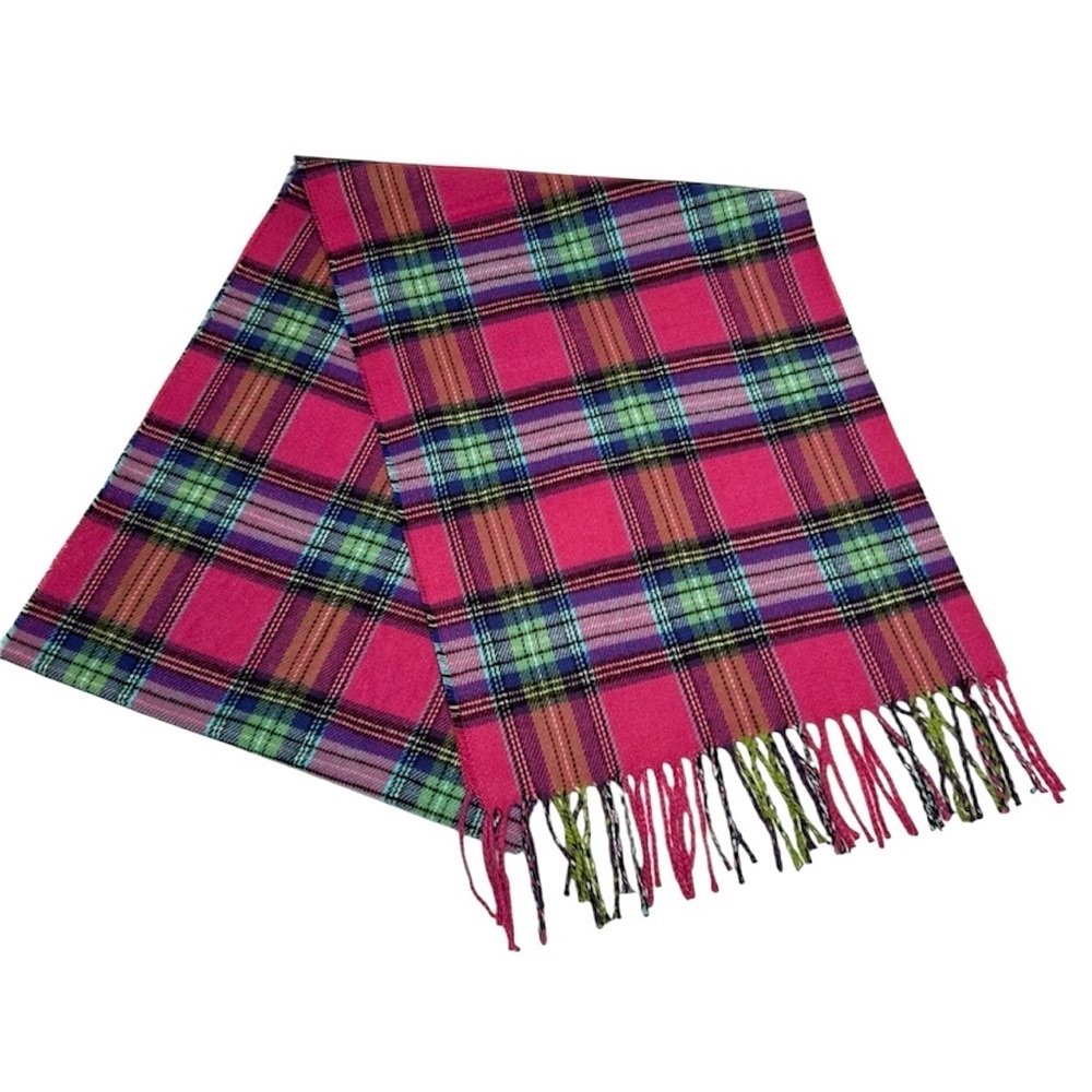 Italy Design Pink Plaid Cashmere Blend Scarf